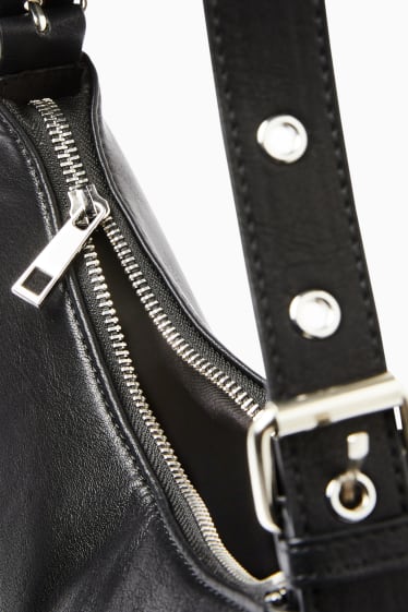 Damen - Schultertasche mit abnehmbarem Taschengurt - Lederimitat - schwarz