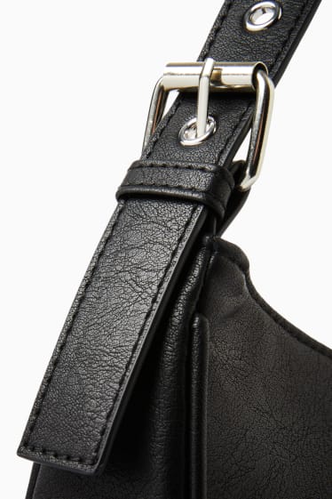 Damen - Schultertasche mit abnehmbarem Taschengurt - Lederimitat - schwarz