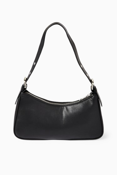 Damen - Schultertasche mit abnehmbarem Taschengurt - Lederimitat - schwarz