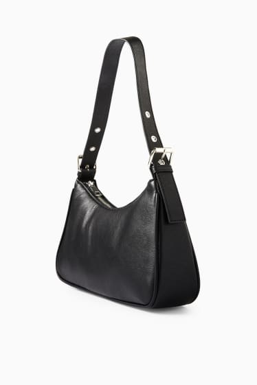 Damen - Schultertasche mit abnehmbarem Taschengurt - Lederimitat - schwarz