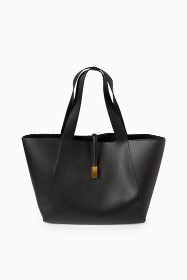 Damen - Shopper - Lederimitat - schwarz