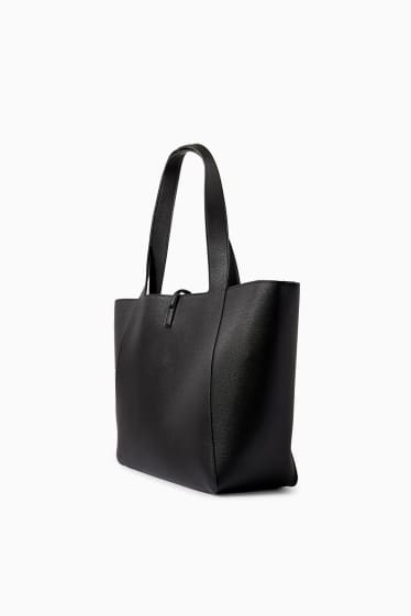 Damen - Shopper - Lederimitat - schwarz