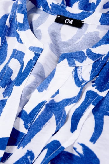 Damen - Blusenkleid - gemustert - blau / weiß