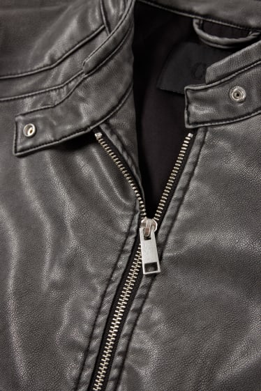 Dona - Caçadora biker crop - pell sintètica - gris fosc