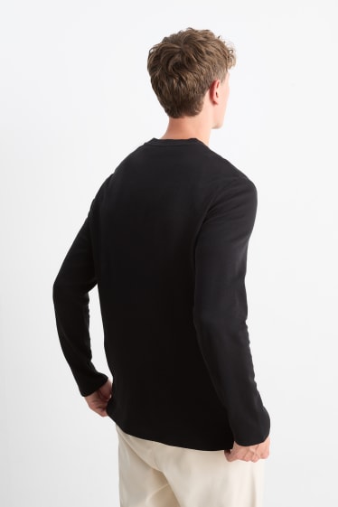 Heren - Longsleeve - met structuur - zwart