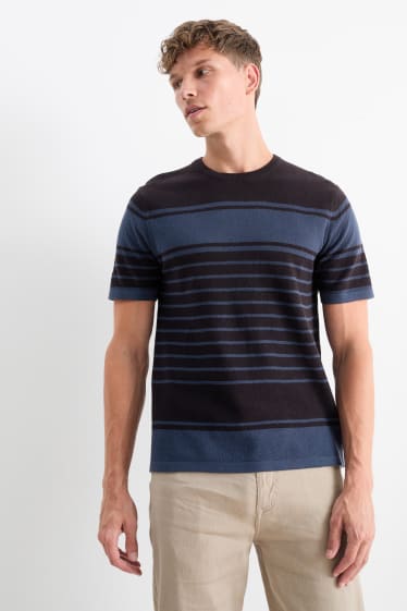 Herren - Strickpullover - kurzarm - gestreift - strukturiert - dunkelblau