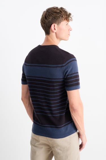 Herren - Strickpullover - kurzarm - gestreift - strukturiert - dunkelblau