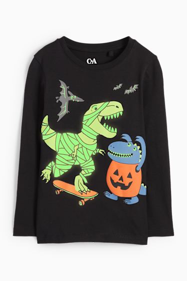 Bambini - Halloween - dinosauri - maglia a maniche lunghe - Glow in the dark - nero