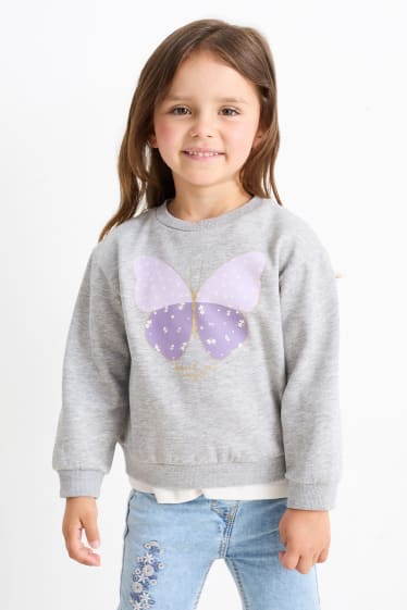 Bambine - Confezione da 2 - farfalla e fiori - felpa - grigio chiaro melange