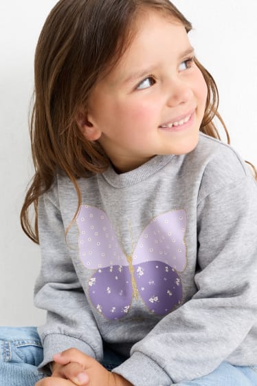 Bambine - Confezione da 2 - farfalla e fiori - felpa - grigio chiaro melange