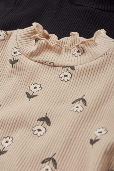 Kinder Mädchen - Multipack 2er - Blume - Rollkragenshirt - schwarz / beige