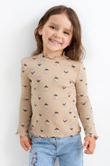 Kinder Mädchen - Multipack 2er - Blume - Rollkragenshirt - schwarz / beige