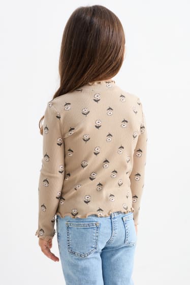 Kinder Mädchen - Multipack 2er - Blume - Rollkragenshirt - schwarz / beige