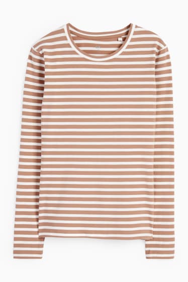 Donna - Maglia a maniche lunghe basic - a righe - bianco / beige