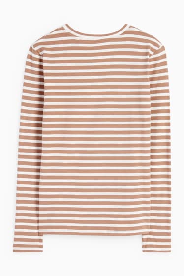 Donna - Maglia a maniche lunghe basic - a righe - bianco / beige