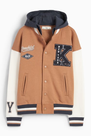 Children Boys - Varsity jacket with hood - light brown