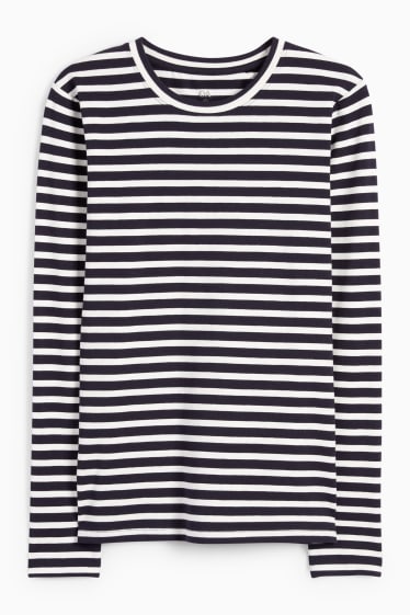 Donna - Maglia a maniche lunghe basic - a righe - blu scuro