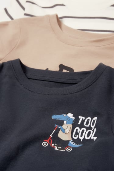 Kinder Jungen - Multipack 3er - Skater-Krokodil - Langarmshirt - blau / beige