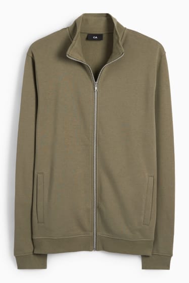 Hommes - Sweat zippé en molleton - vert foncé