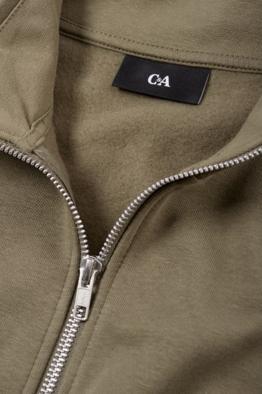 Hommes - Sweat zippé en molleton - vert foncé