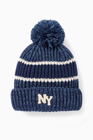 Baby: jongens - New York - gebreide babymuts - donkerblauw
