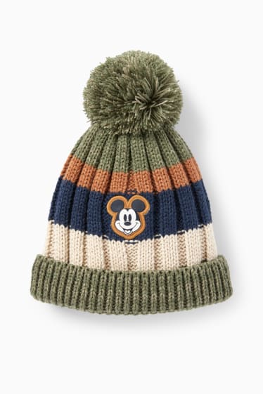 Baby: jongens - Mickey Mouse - gebreide babymuts - gestreept - donkergroen