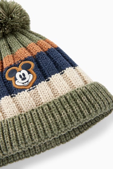 Baby: jongens - Mickey Mouse - gebreide babymuts - gestreept - donkergroen