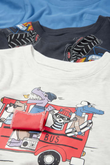 Enfants garçons - Lot de 3 - Monster truck et animaux sauvages - haut à manches longues - bleu / blanc