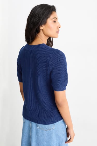 Damen - Strickpullover - kurzarm - dunkelblau