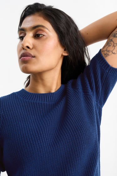 Damen - Strickpullover - kurzarm - dunkelblau
