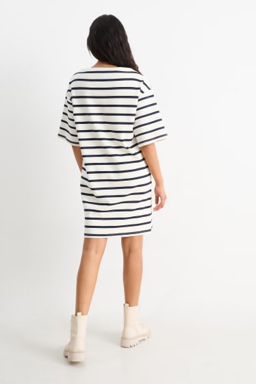 Damen - T-Shirt-Kleid - gestreift - cremeweiß