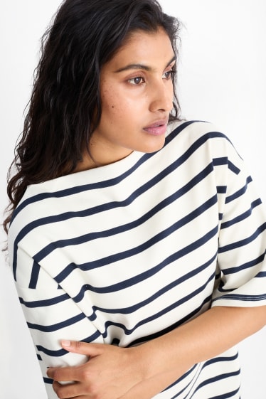 Damen - T-Shirt-Kleid - gestreift - cremeweiß