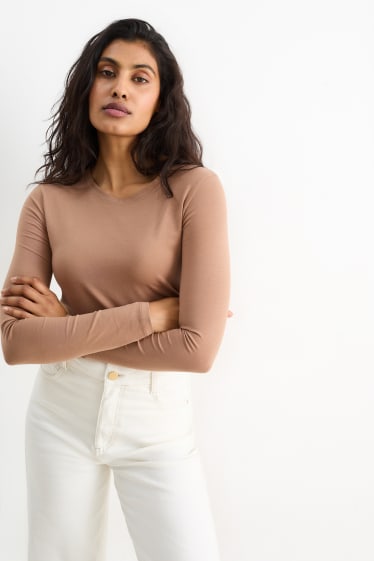 Donna - Maglia a maniche lunghe basic - marrone