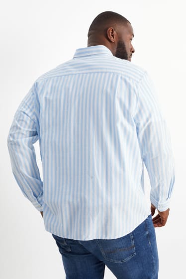 Men - Oxford shirt - regular fit - button-down collar - striped - white / light blue