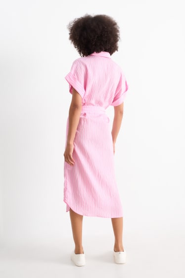 Damen - Blusenkleid - gestreift - rosa