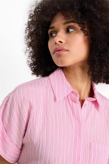 Damen - Blusenkleid - gestreift - rosa