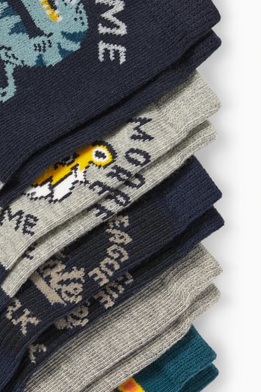 Enfants garçons - Lot de 5 paires - camions, dinosaures et tigres - chaussettes à motif - bleu