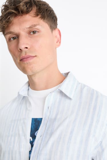 Men - Shirt - regular fit - kent collar - striped - light blue
