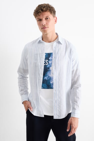 Men - Shirt - regular fit - kent collar - striped - light blue