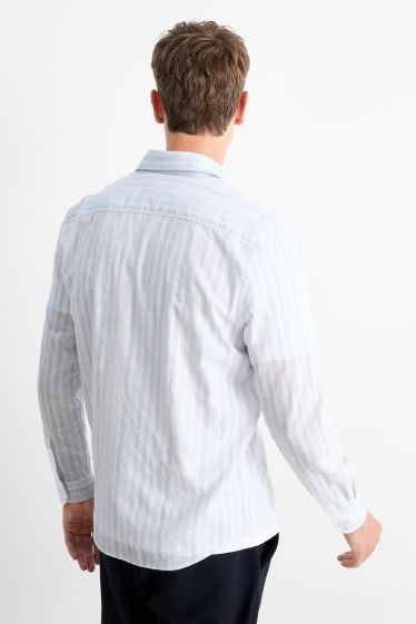 Men - Shirt - regular fit - kent collar - striped - light blue