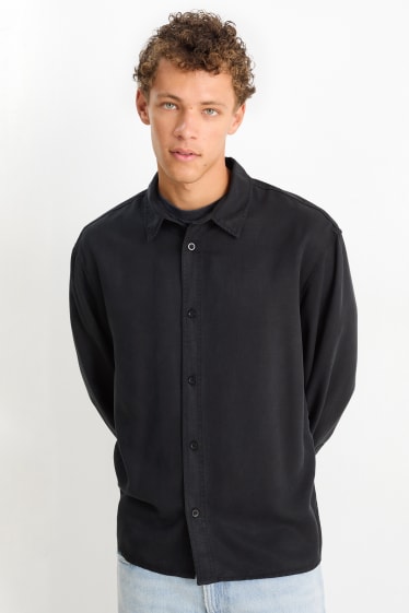 Uomo - Camicia - relaxed fit - collo all'italiana - nero