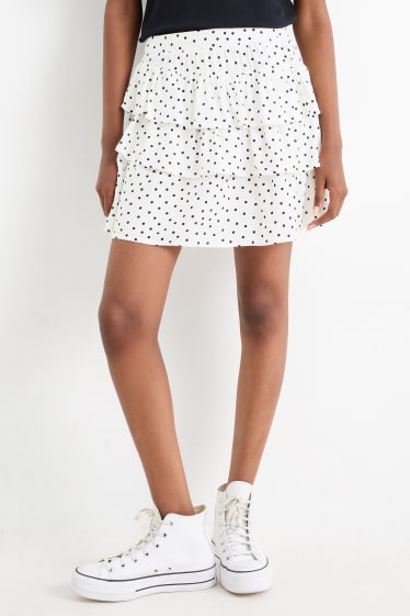 Femmes - Mini-jupe - à pois - blanc