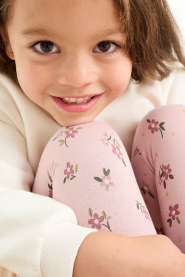 Kinderen: meisjes - Set van 5 - bloemen - thermolegging - roze
