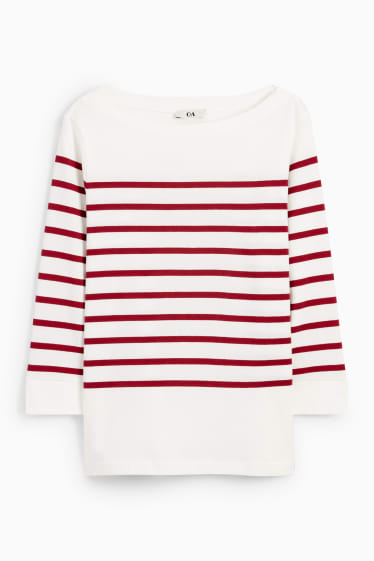 Donna - Maglia a maniche lunghe - a righe - bianco / rosso