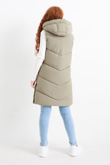 Enfants filles - Longue doudoune sans manches à capuche - déperlante - vert / gris