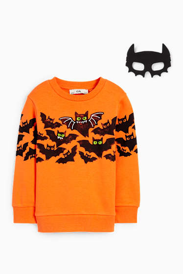 Bambini - Halloween - pipistrello - set - felpa e maschera - arancio scuro