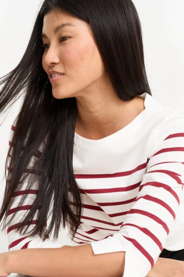 Donna - Maglia a maniche lunghe - a righe - bianco / rosso