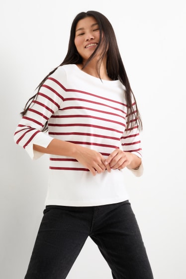 Donna - Maglia a maniche lunghe - a righe - bianco / rosso