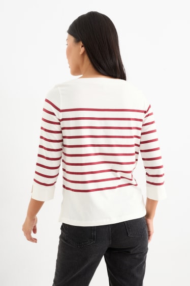 Donna - Maglia a maniche lunghe - a righe - bianco / rosso