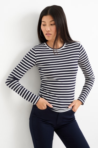 Donna - Maglia a maniche lunghe basic - a righe - blu scuro